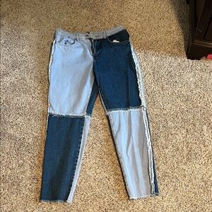 Two-Tone Straight Leg Jeans